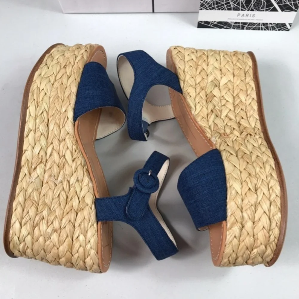 Dolce Vita Blue Denim Woven Platform Sandals 9.5 - Picture 3 of 8